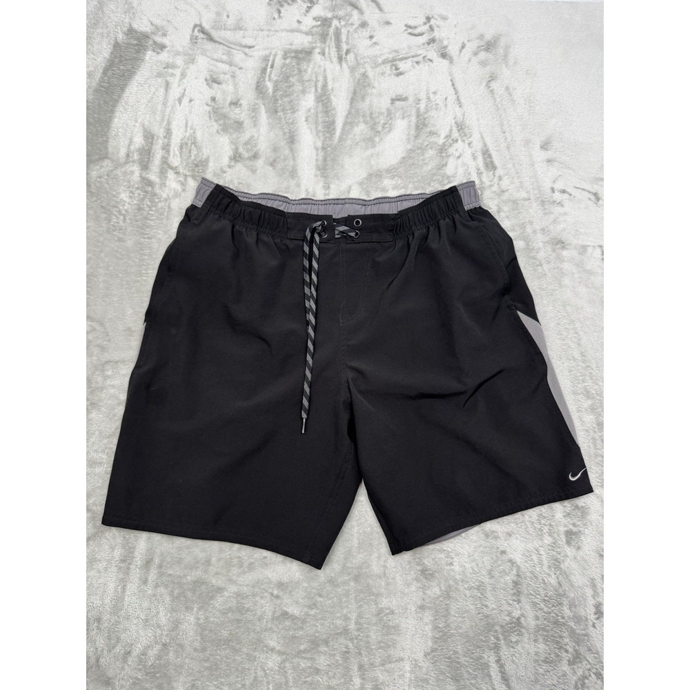 Vintage Nike Shorts Mens XL Black‎ Gray Swim Trunks Mesh Lined Swoosh Retro Y2K